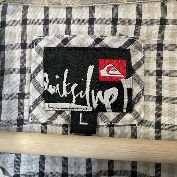 Quicksilver Button Up Short Sleeve Shirt - Black White Check -Pocket Embroidered - Picture 4 of 6